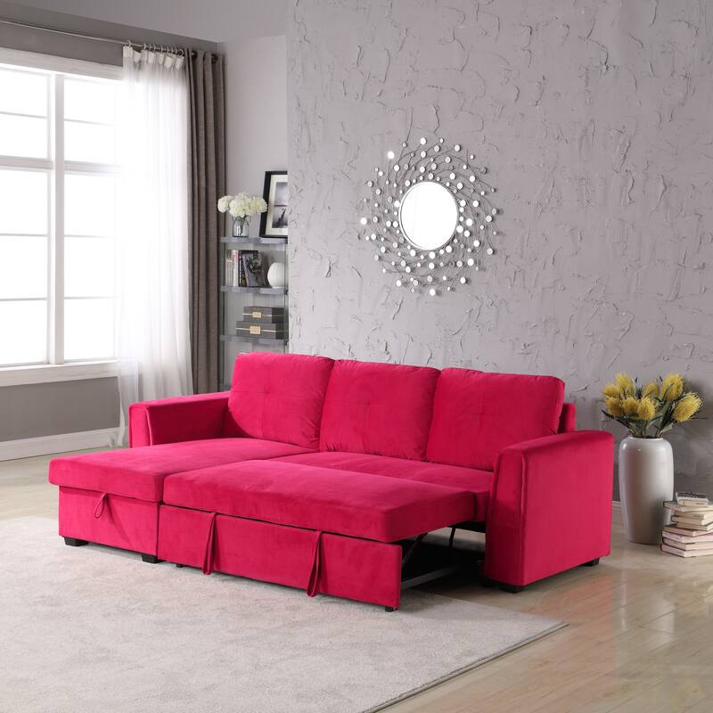 Velvet Reversible Sofabed Sectional Sofa & Chaise - 91" Wide