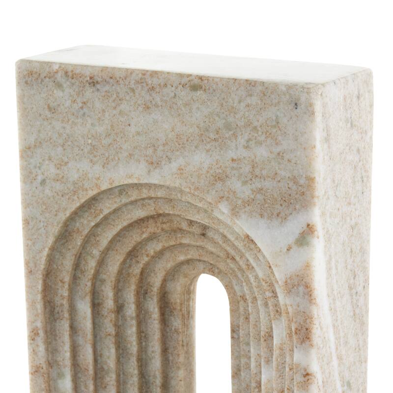 White, Black or Beige Marble Rectangular Geometric Sculpture with Arched Groove Interior