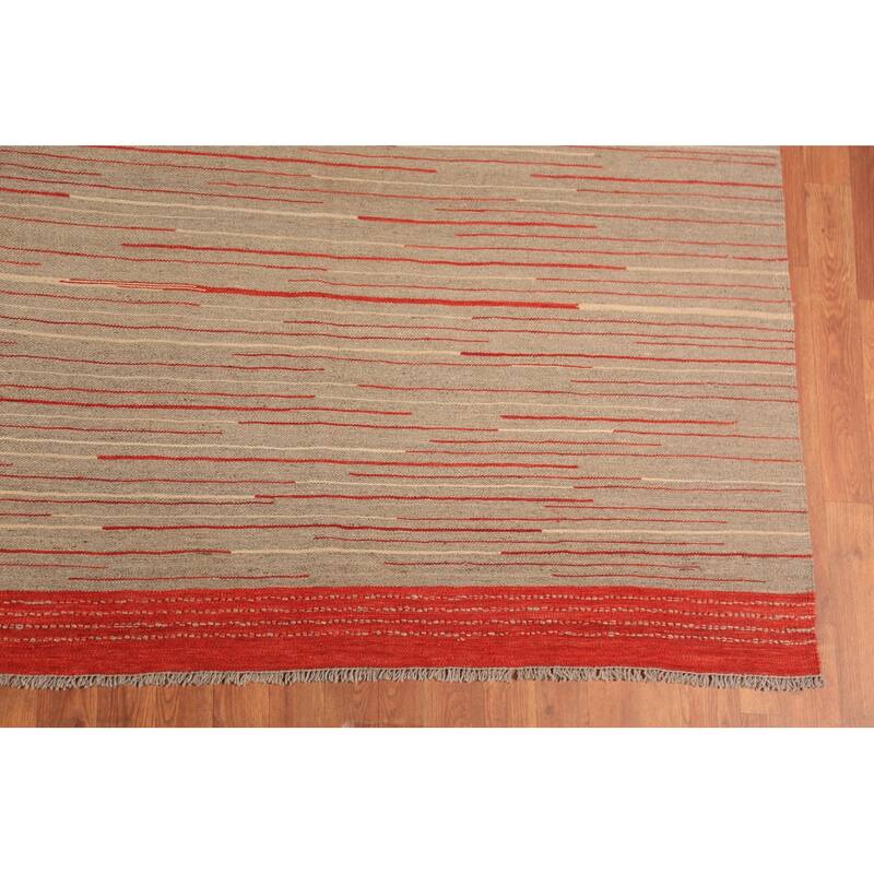 Striped Wool Kilim Oriental Large Rug Wool Carpet - 10'0"x 13'8"