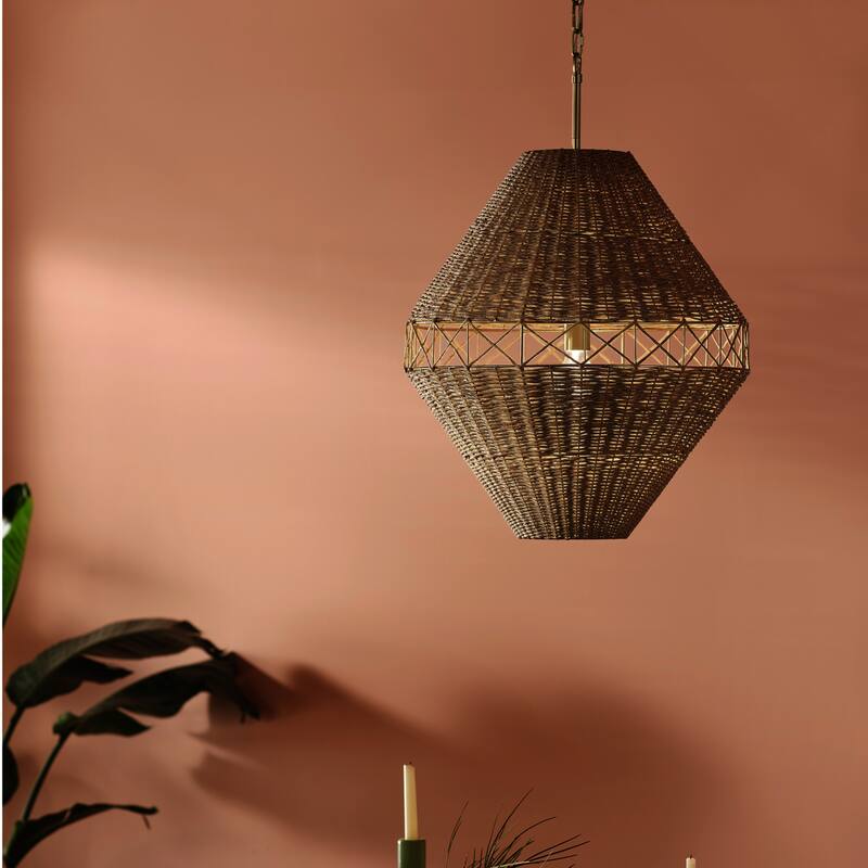 Kichler Lighting Lulo 20 Inch 1 Light Pendant with Handwoven Natural Cord in Champagne Bronze