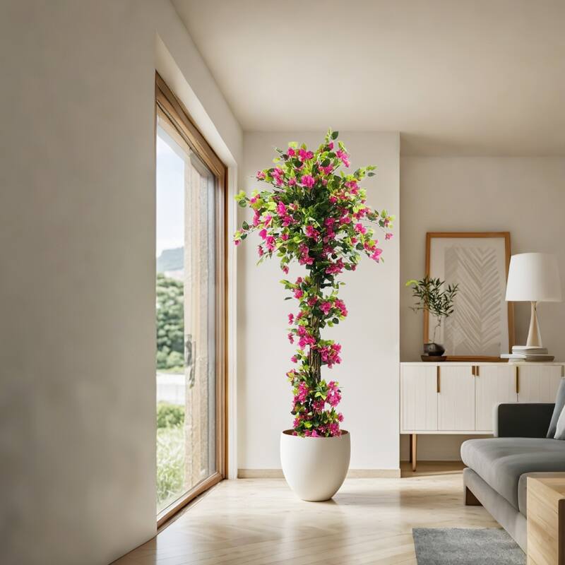 Bougainvillea Artificial Tree Faux Flowering Plants for Home Office Decor - 82 inch