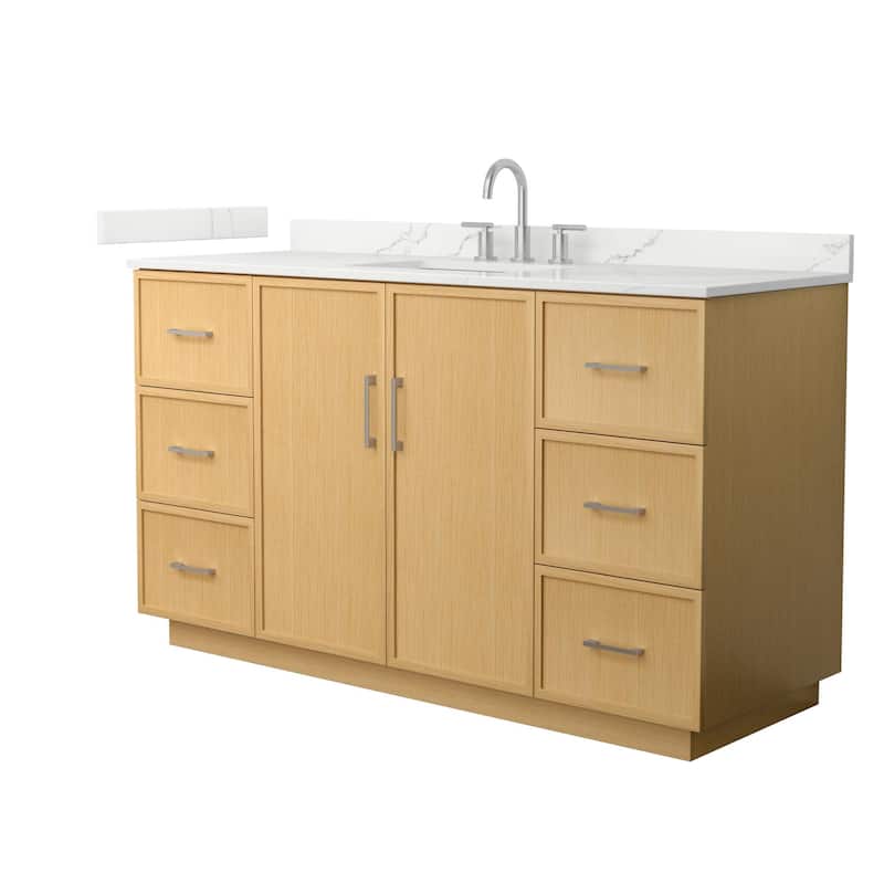 Wyndham Collection WCH7474-60S-QTZ-US3MXX Elan TK 60" Free Standing - Light Oak / Giotto Quartz Top / Brushed Nickel