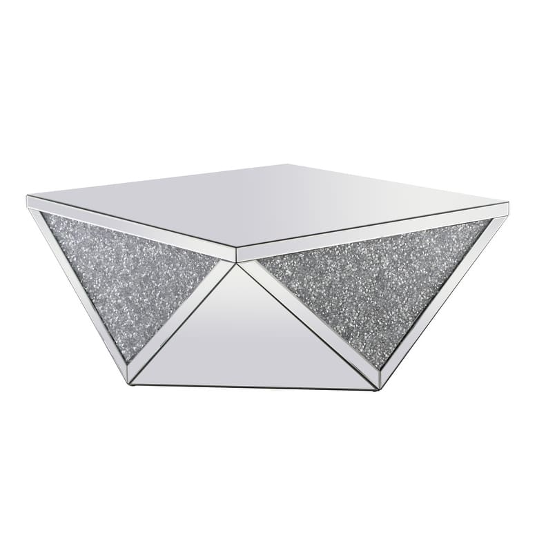 38 Inch Mirrored Square Crystal Coffee Table - N/A