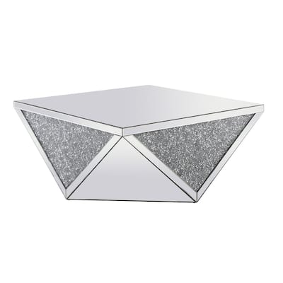 38 Inch Mirrored Square Crystal Coffee Table