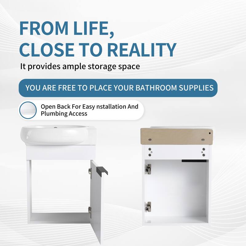 Bathroom Vanity With Sink In 16/18/23 Inch, Floating/Freestanding Bathroom Vanity With Soft Close Door