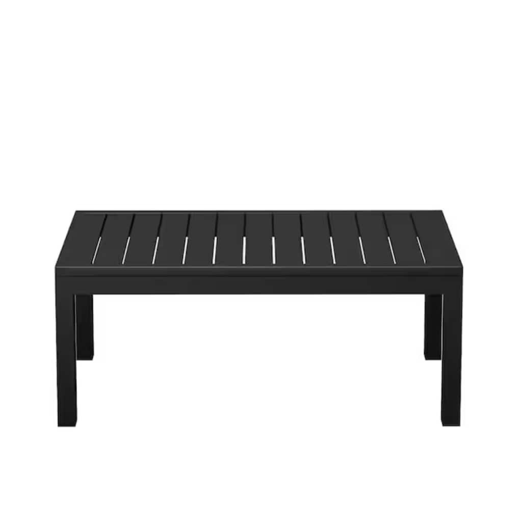 45" Aluminum Coffee Table, Slatted Black Patio Coffee Table