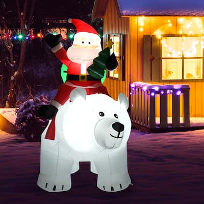 6.5 FT Inflatable Christmas Santa Clause Riding The Polar Bear - Multi