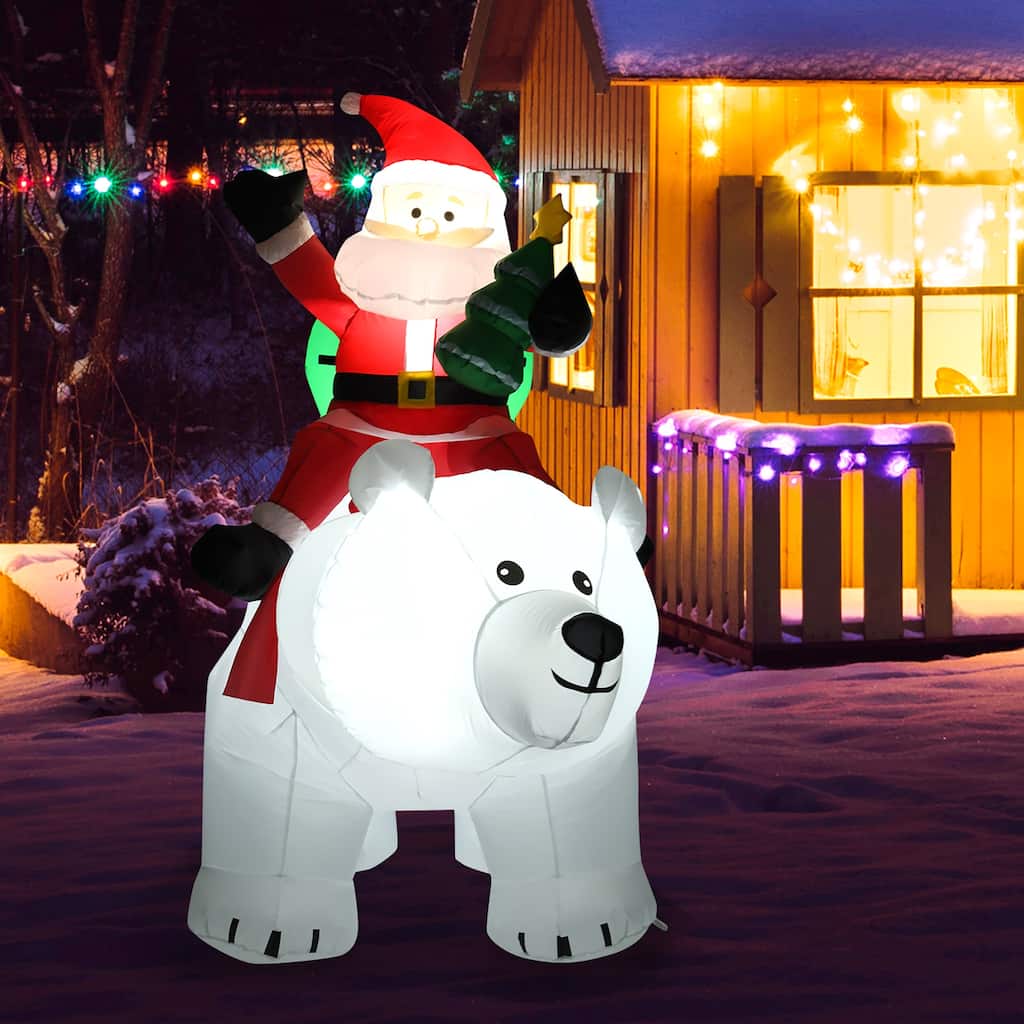 6.5 FT Inflatable Christmas Santa Clause Riding The Polar Bear - Multi
