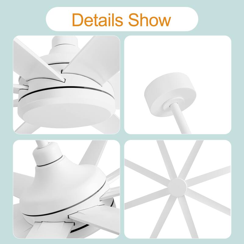 65-Inch 8-Blade Black/White Ceiling Fan with Remote without Light