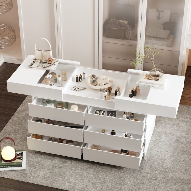 12-Drawer Storage Island Tempered Glass Top Island Display Cabinet Dresser