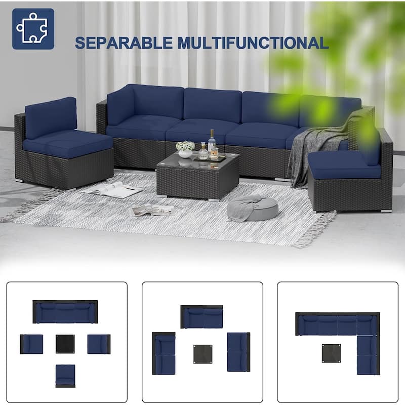 7-piece Outdoor Patio Black Wicker Rattan Cushioned Sectional Sofa Conversation Set by Havenside Home