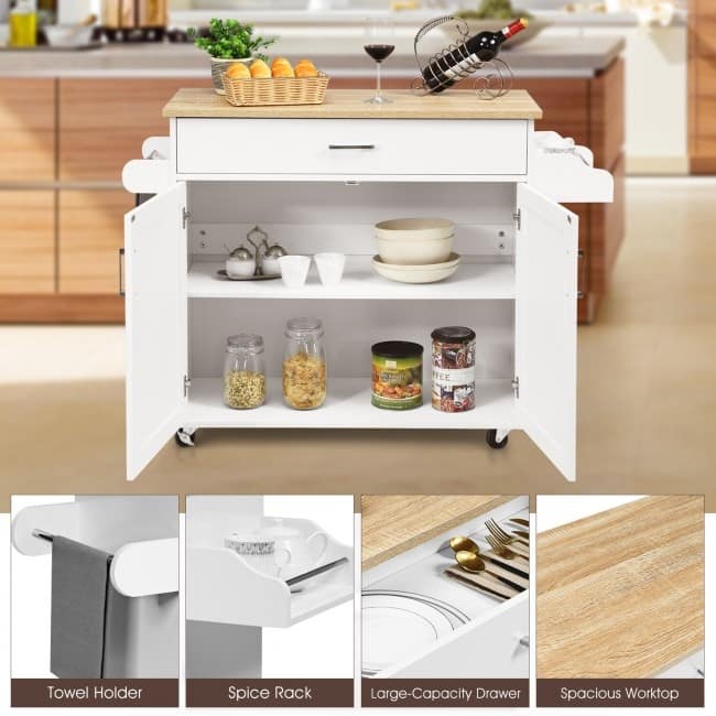 Rolling Kitchen Island Cart with Towel and Spice Rack - 45.5" x 16" x 33.5"(L x W x H)