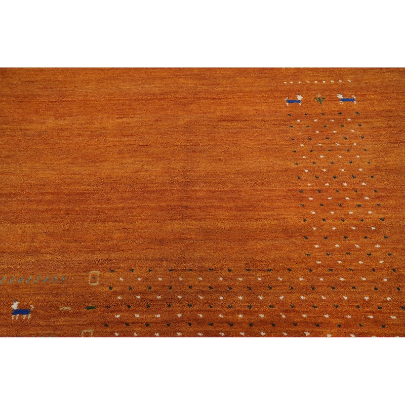 Hand Knotted Oriental 100% Wool Carpet Tribal Animal Pictorial Oranges & Rust Gabbeh Area Rug - 7' 10'' X 8' 3''