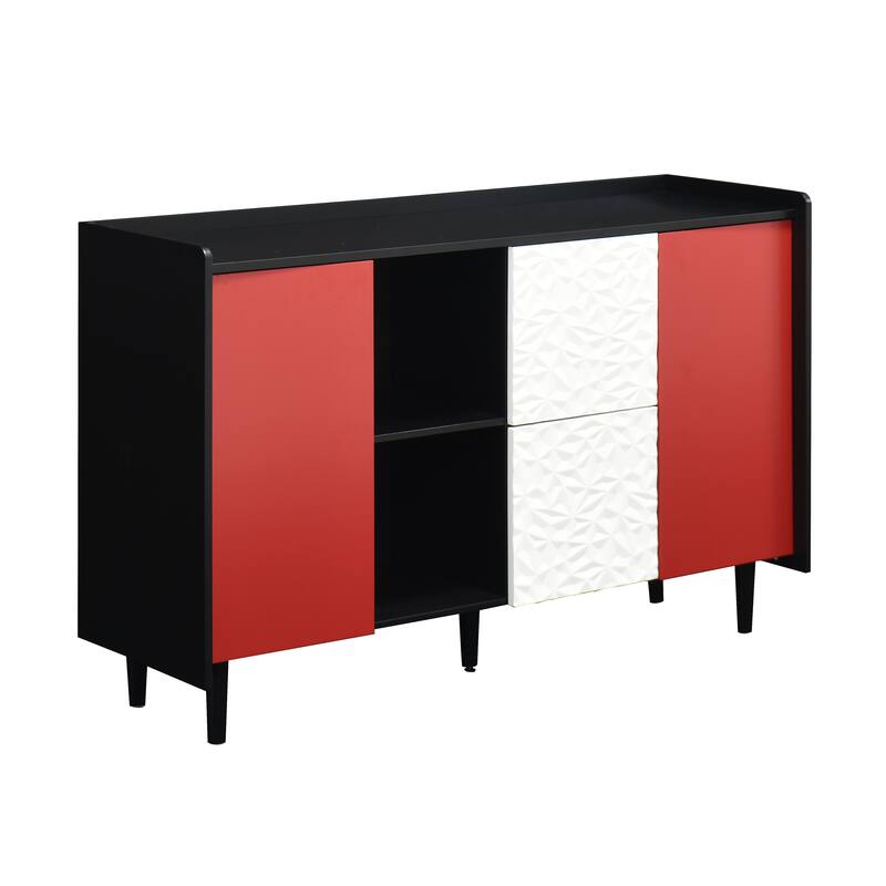 Modern Sideboard Buffet Cabinet with 2 Drawers and 2 Open Storage Compartment
