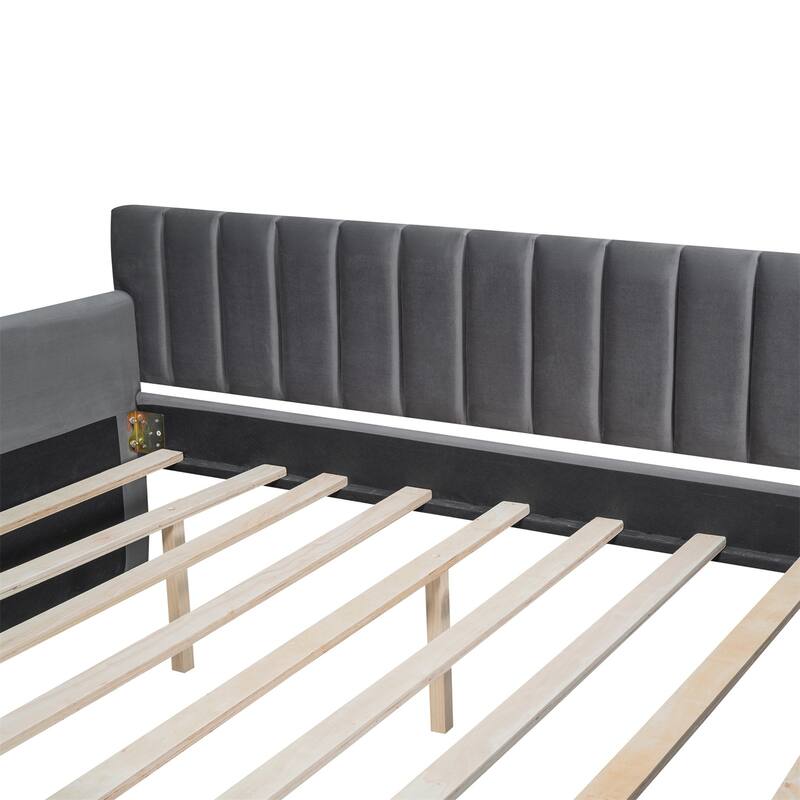Merax Upholstered daybed with Drawers/Trundle, Wood Slat Support