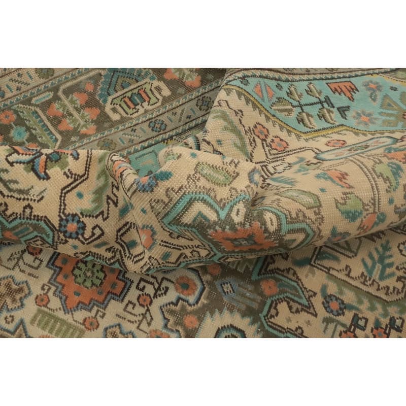 Hand Knotted Oriental 100% Wool Carpet Traditional Floral Beige & Ivories Tabriz Area Rug - 9' 2'' X 6' 5''