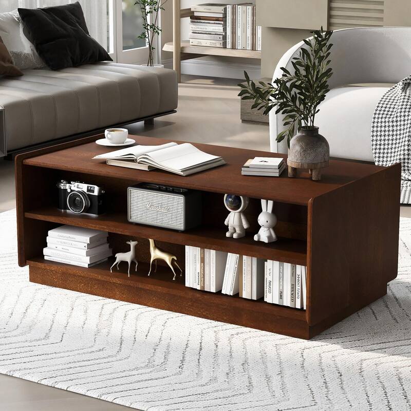 47.2" Modern Rectangle Coffee Table with 4 Drawers and 2 Display Shelves