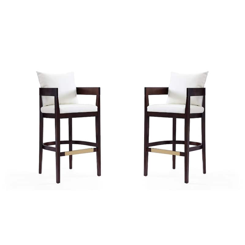 Manhattan Comfort Ritz 38 in. Dark Walnut Beech Wood Barstool (Set of 2) - Ivory