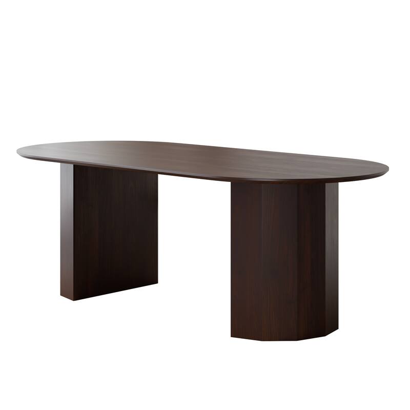Dovelina 79" Modern Oval Wooden Dining Table - Sturdy Fluted Base for 8 People