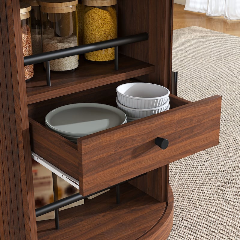 59" Extendable Oval Dining Table with 2-Tier Storage for 4-6, Space Saving Expandable Kitchen Table - Walnut