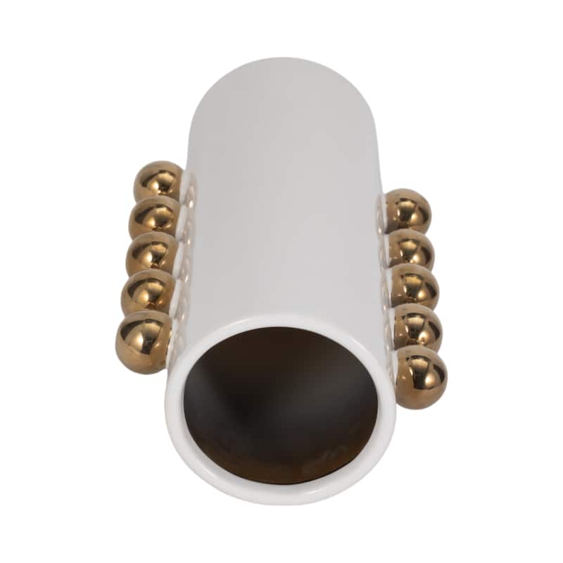 Sagebrook Home White/Gold Ceramic Cylinder Vase With Side Knobs