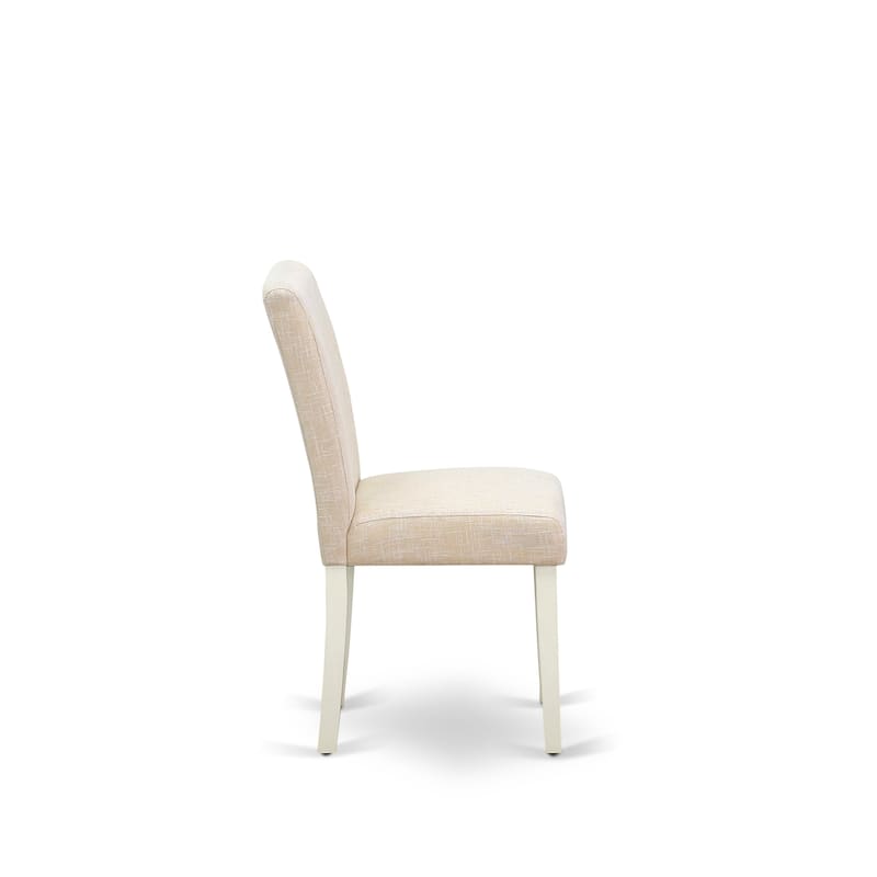 East West Furniture Abbott Parson Dining Room Chairs - Light Beige Linen Fabric Upholstered Chairs, Set of 2, Linen White