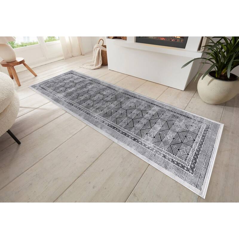 Marissa Collection Grey Geometric Transitional Area Rug