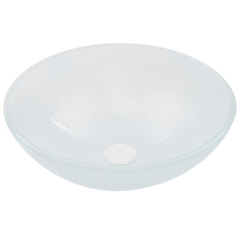 VIGO Giovanni 17"L x 17"W x 6"H Glass Round Vessel Bathroom Sink - White Frost