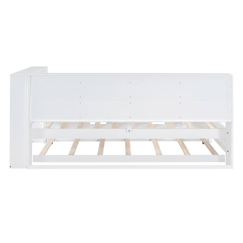 Wooden Daybed Frame with Trundle, Storage Shelf & USB Ports