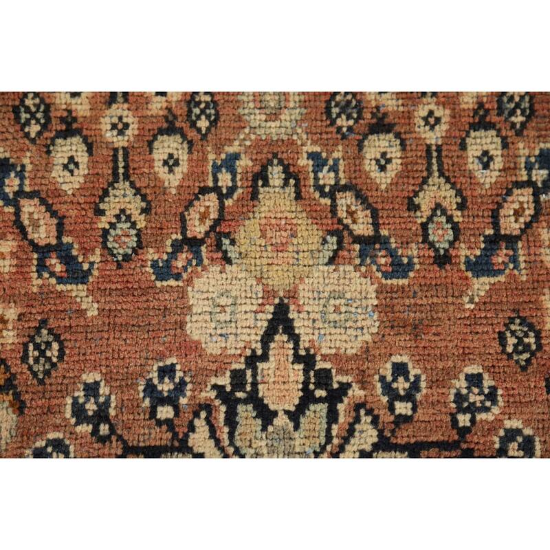 Orange Geometric Mahal Antique Persian Wool Carpet - 3'9" x 11'6"