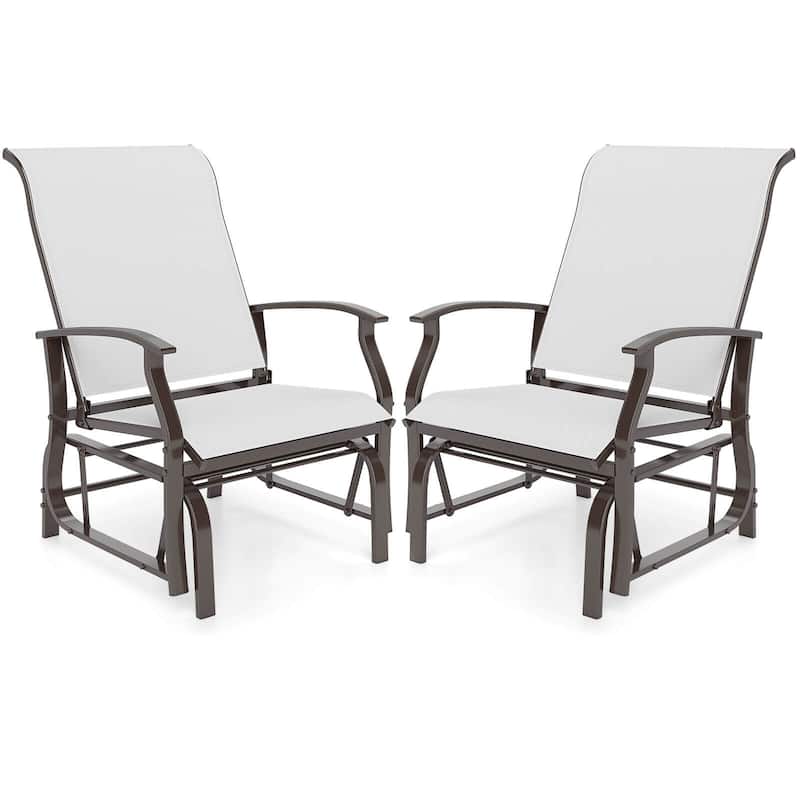 Costway Porch Gliders Set of 2/4 with Reclined High Back Breathable - See Details - Beige-2 PCS