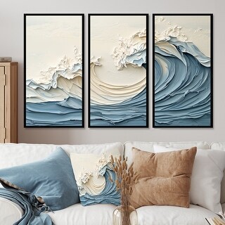 White And Blue Papercut Style Wave I - Coastal Waves Framed Wall Art ...
