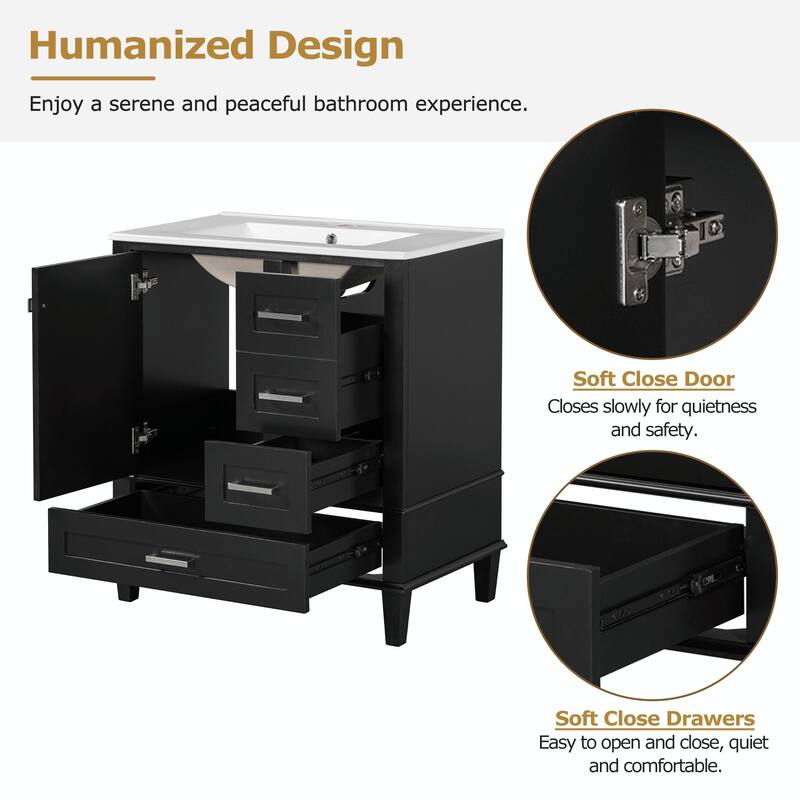 30" Modern Bathroom Vanity with Sink, Storage Cabinet