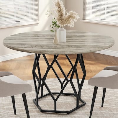 47 Inch Round Dining Table with Metal Base, for Dining Room