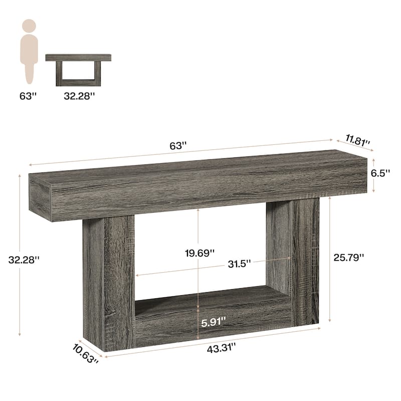 Farmhouse 2 Tiers Console Table Entryway Table with U-Shaped Base