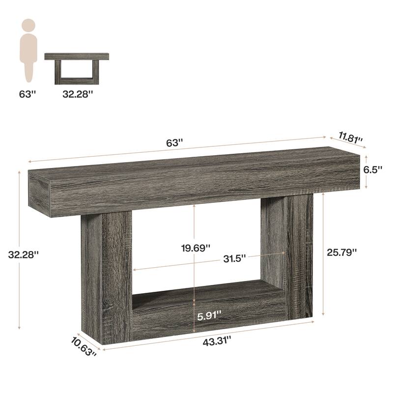 Farmhouse 63-Inch Long Console Table, 2-Tier Entryway Table Sofa Table with Storage
