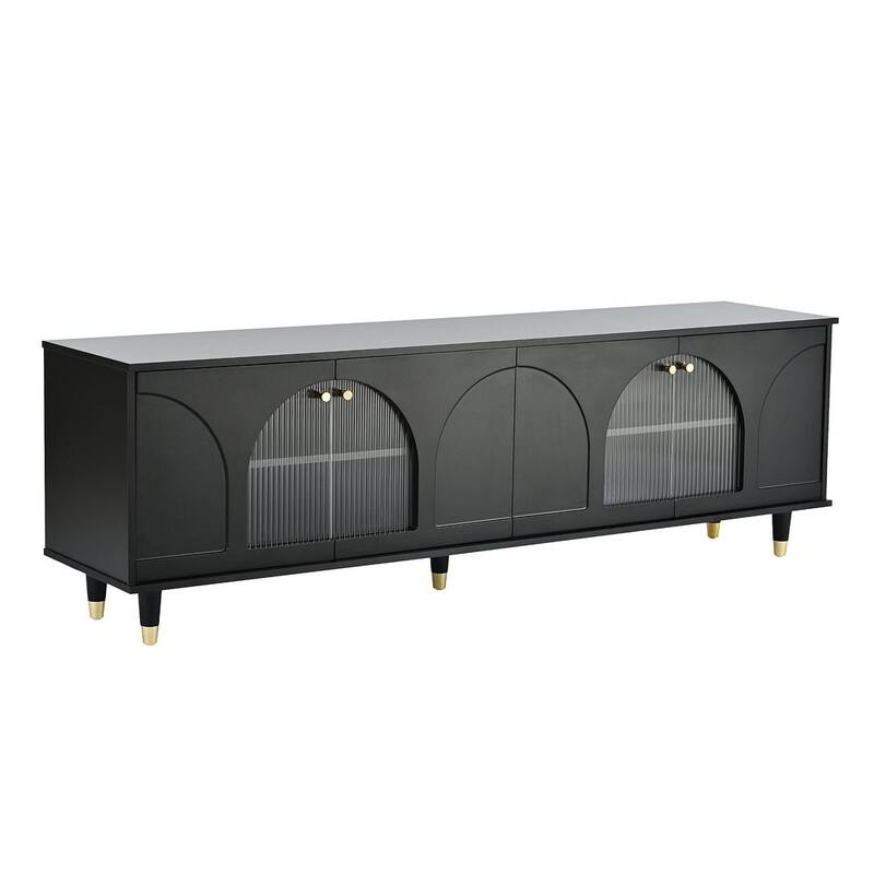 Retro Design TV Stand with Fluted Glass Doors and Adjustable Shelves for TVs Up to 78''