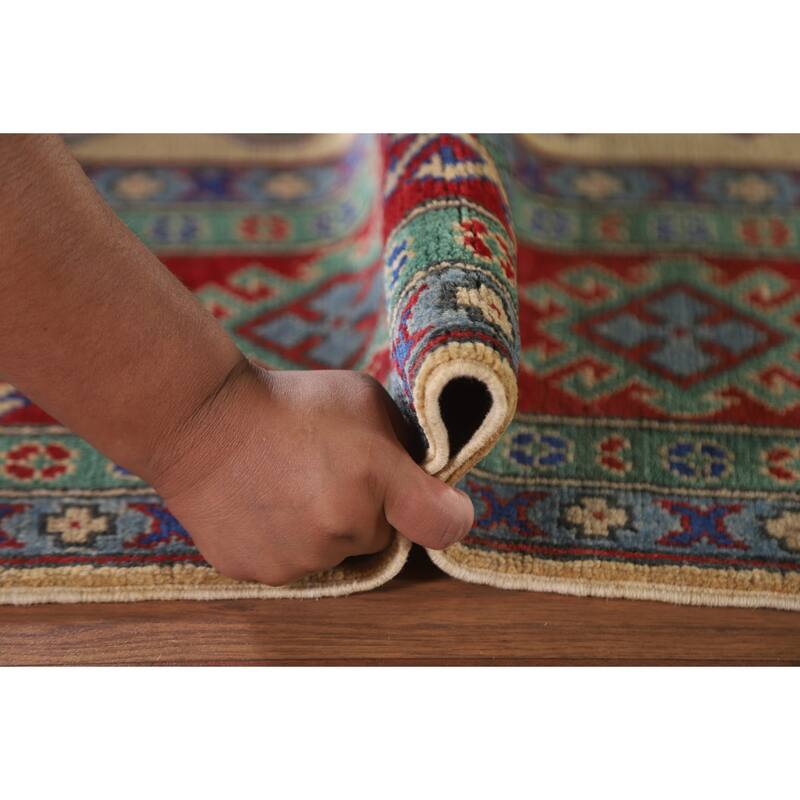 Hand Knotted Oriental 100% Wool Carpet Traditional Geometric Peach Kazak Area Rug - 9' 9'' X 6' 8''