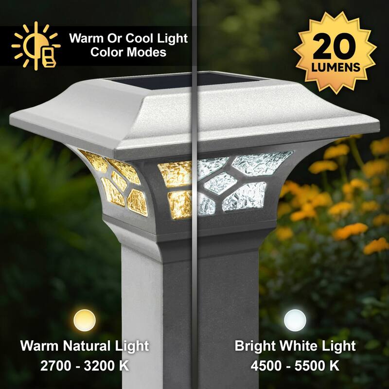 Solar Powered Dual Light Outdoor Post Cap - 7.25" - White