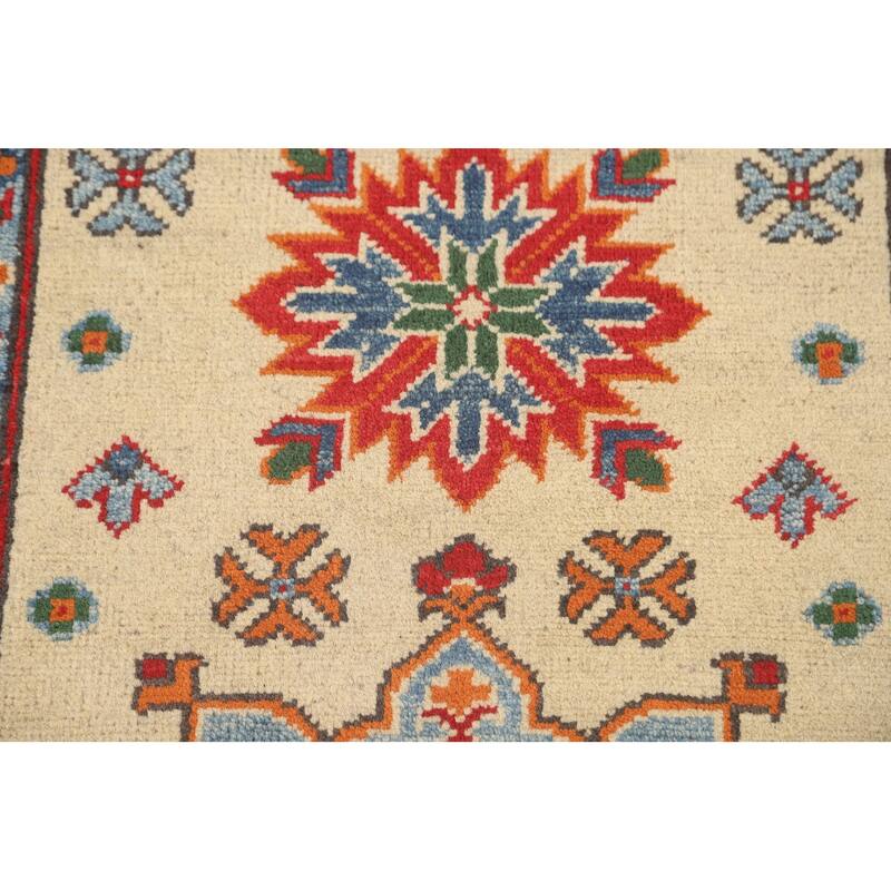 Geometric Kazak Accent Rug Handmade Traditional Wool Carpet - 2'9" x 3'11"