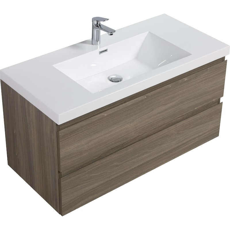 42"Bathroom Vanity with Sink,Modern Wall-Mounted Bathroom Storage Vanity Cabinet with Resin Top Basin and Soft Close Drawers