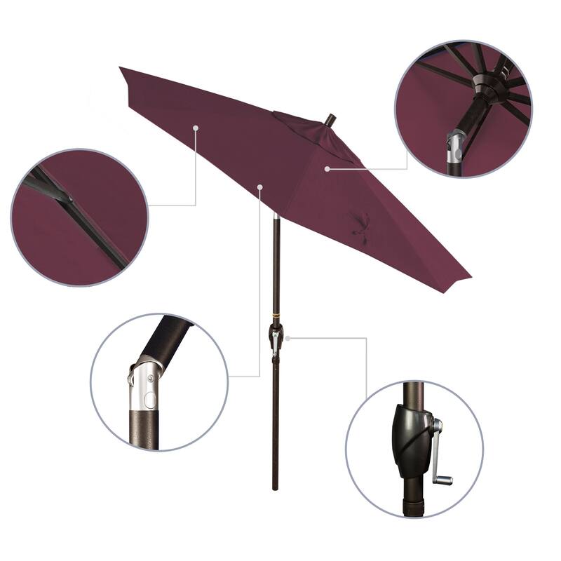 California Umbrella 7.5' Rd. Aluminum Patio Umbrella, Crank Lift with Push Button Tilt, Bronze Finish, Pacifica Fabric
