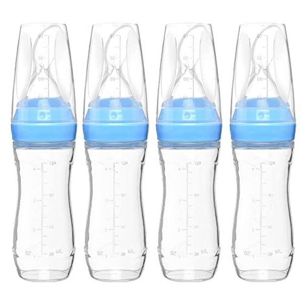 slide 2 of 9, Tadpoles 4 oz Silicone Baby Food Dispensing Spoon 4 Pack - Includes Stopper (Blue)