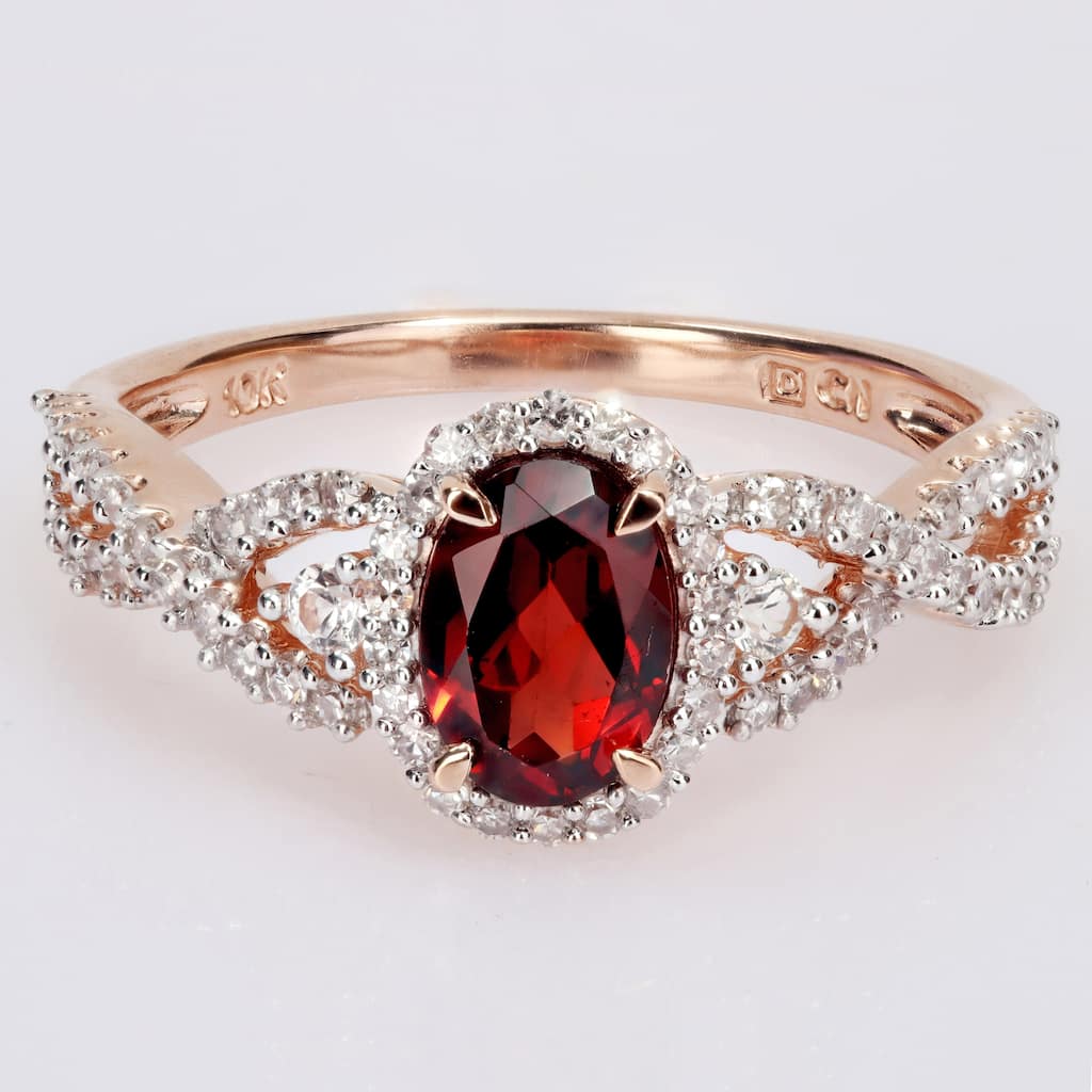 Miadora 10k Rose Gold Garnet, White Sapphire and 1/3ct TDW Diamond Halo Infinity Ring