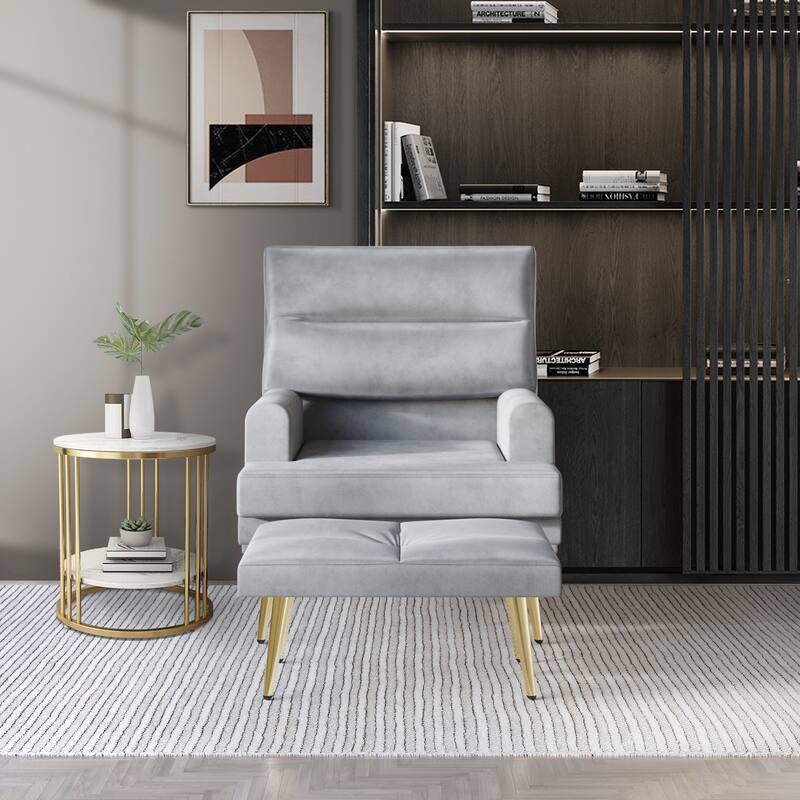 CraftPorch Modern Gold Legs Velvet Accent Chair with Ottoman