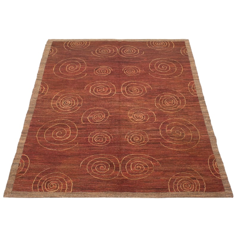 ECARPETGALLERY Flat-Weave Natural Burgundy Wool Tapestry Kilim - 5'5 x 7'1