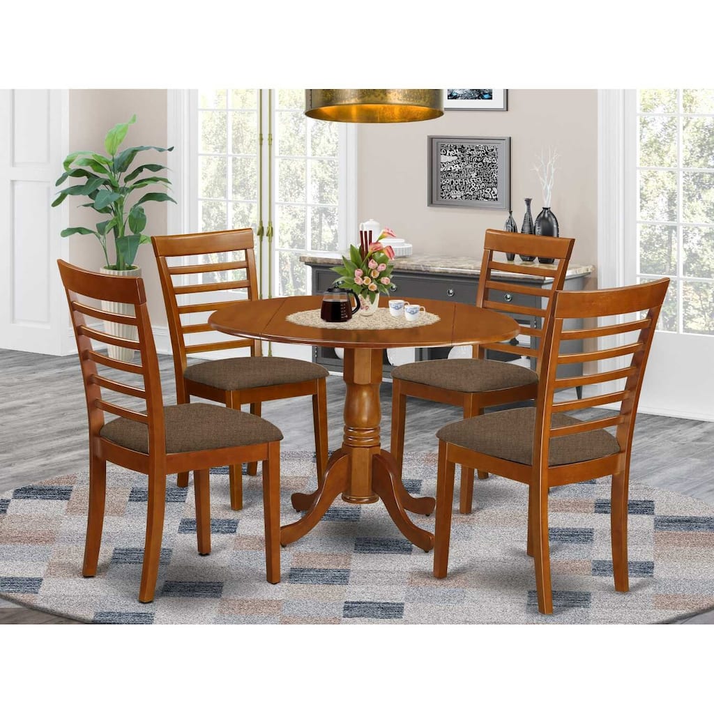 Coastal Kitchen Table Set - 42" Round Table with Drop Leaves & 4 Ladder Back Chairs
