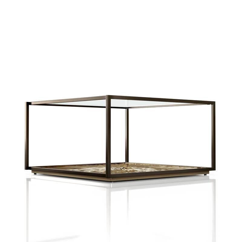 247 Shop At Home Aureum Modern 1-Shelf Coffee Table with Sunburst Base and Tempered Glass Top