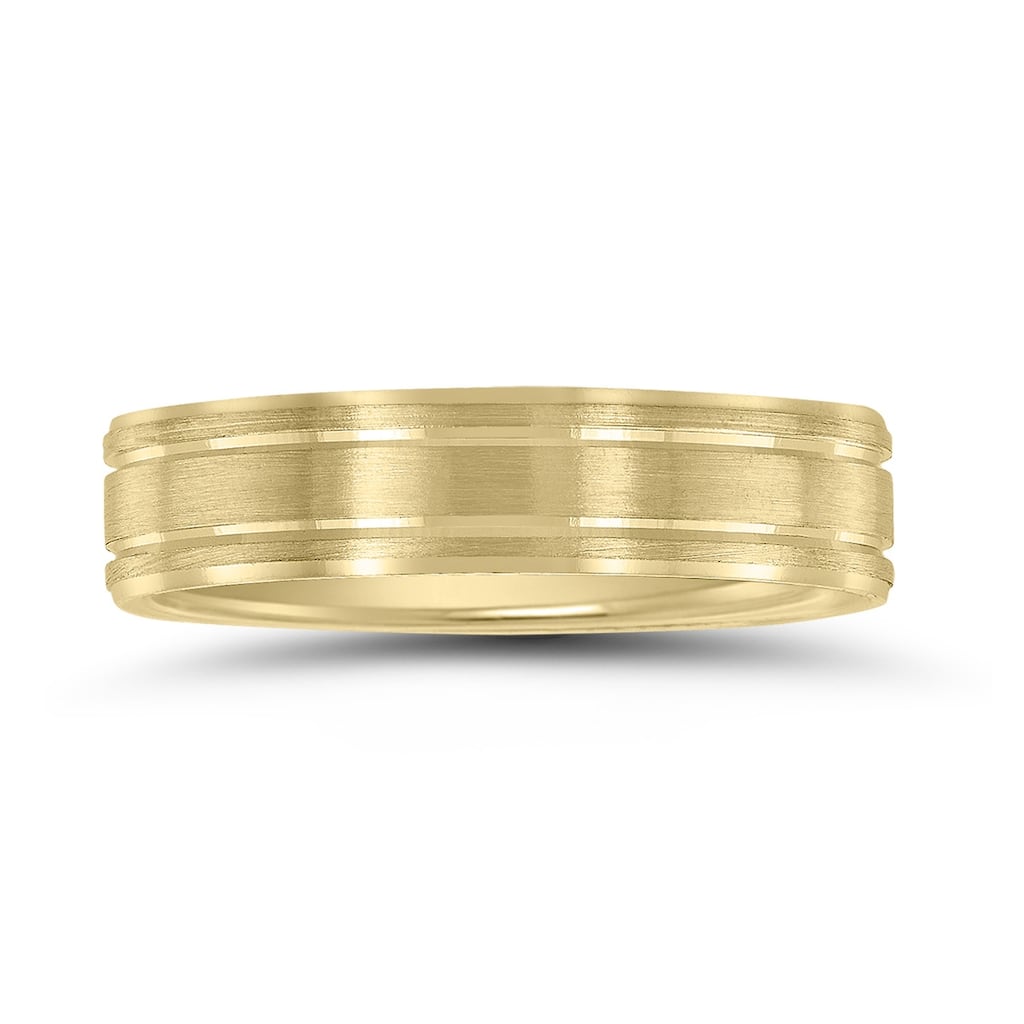 Men's 5mm Wedding Band with Bright Grooves and Emery Finish in 10K Yellow Gold