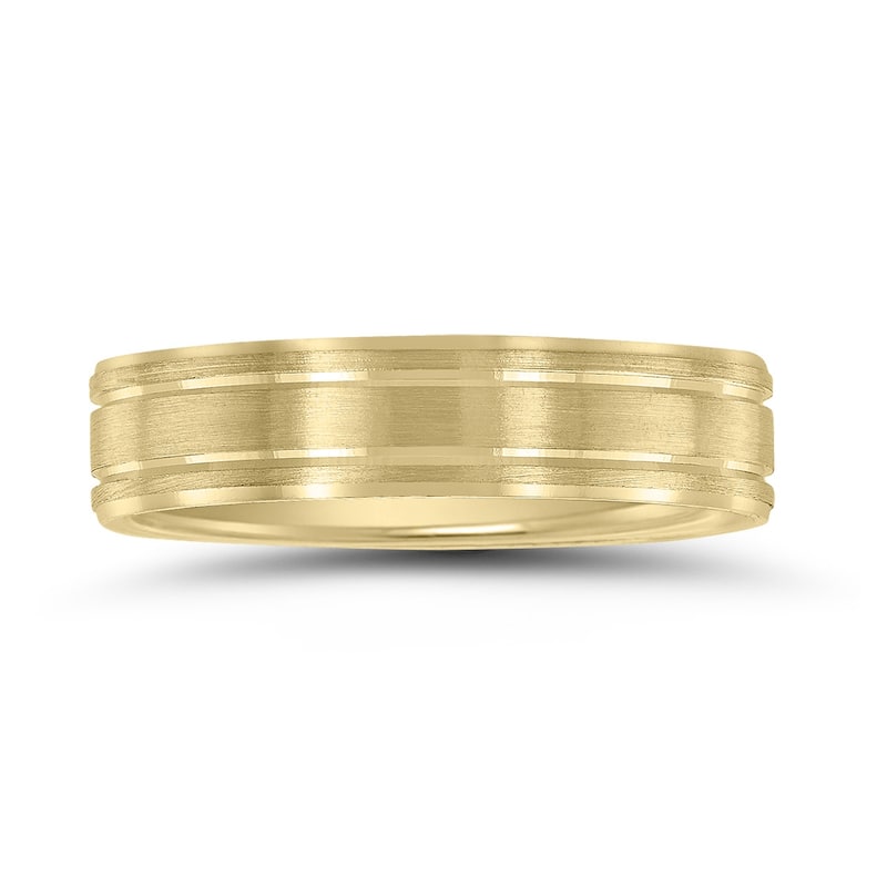 Men's 5mm Wedding Band with Bright Grooves and Emery Finish in 10K Yellow Gold
